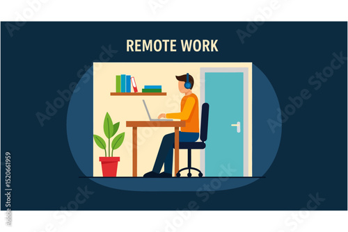Person Working from Home with Laptop and Headphones
