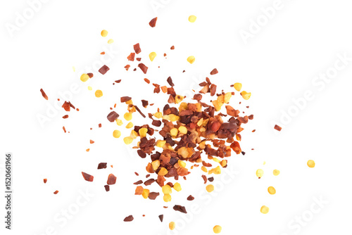 Overhead Shot of Crushed Red Pepper Flakes Isolated on a Black Background for Culinary and Spice Applications