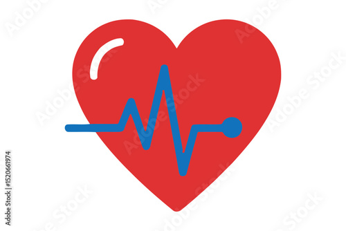 Heartbeat Pulse Medical Icon Red Heart with Blue Wave