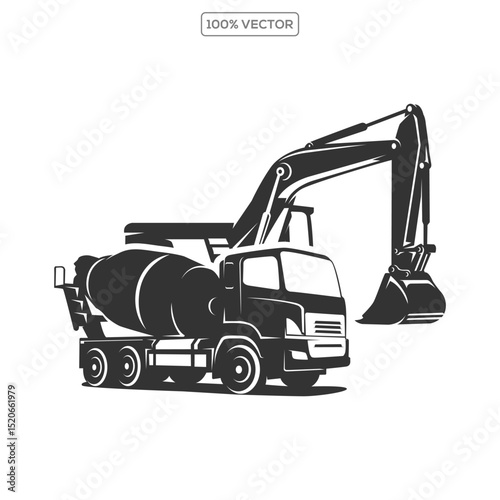 cement mixer truck and heavy equipment logo  silhouette vector 1