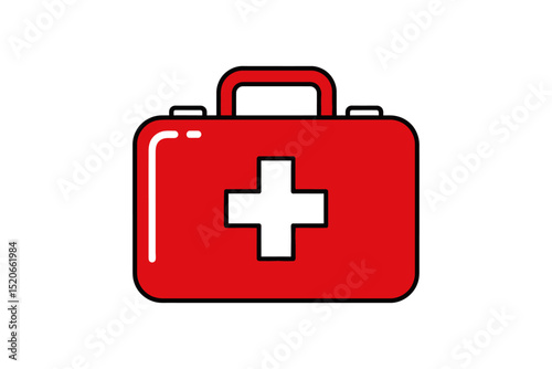 Red First Aid Kit Illustration with White Cross Icon
