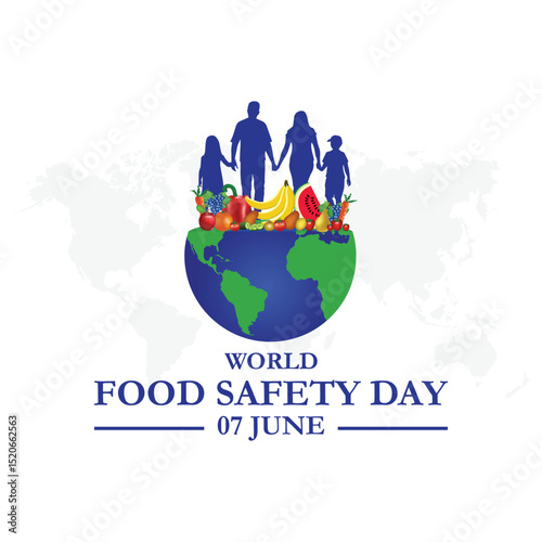 World Food Safety day. 7th June World Food Safety day celebration banner, post with safety shield, carrot, apple.