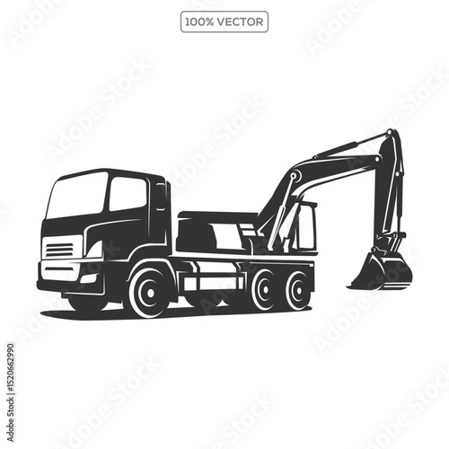 Excavator with dump truck logo vector element template