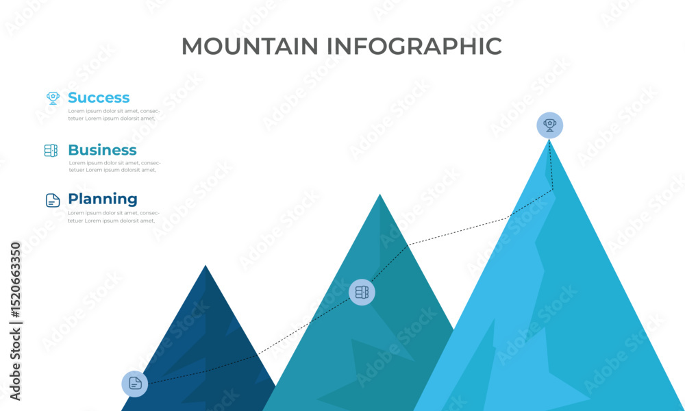 Route to success. leadership and motivation. business and finance concept. isolated on white background. vector illustration flat design. mountain infographic 5 element with red flag on top