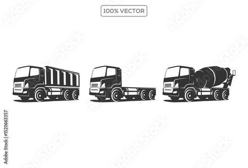 Vector of a dump truck and mixer truck template