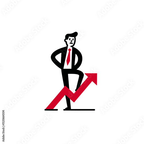 Businessman Climbing Upward Arrow Growth Chart, Vector illustration of a businessman running up a red arrow, symbolizing success, career growth, and financial progress.

