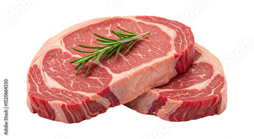 Raw ribeye steaks with rosemary