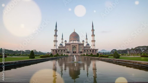 Peaceful mosque at dawn reflection