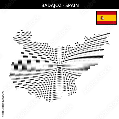 Small circular dotted map of badajoz in Spain
