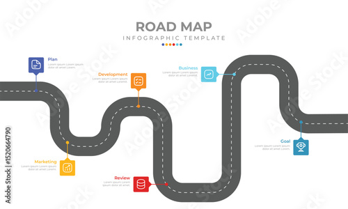 Milestone Roadmap Infographic with Numbered Steps and Finish Line