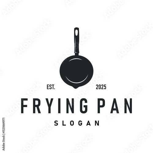 vintage retro design cooking logo concept with black silhouette frying pan simple template restaurant brand logo, cafe, bar