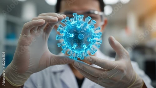 Scientist examining virus model in laboratory