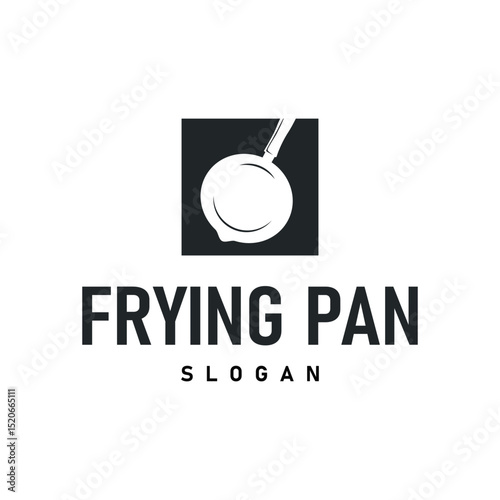 vintage retro design cooking logo concept with black silhouette frying pan simple template restaurant brand logo, cafe, bar