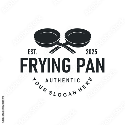 vintage retro design cooking logo concept with black silhouette frying pan simple template restaurant brand logo, cafe, bar