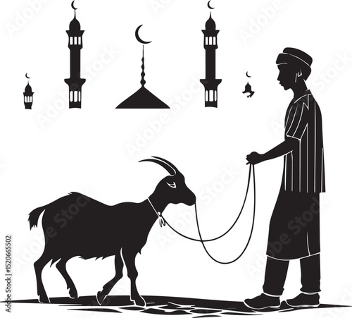 Edul Al Adha, Edul Adha Mobarak, Goat & Mosque, goat illustration vector drawing