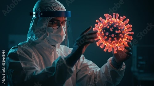 Scientist examining virus model