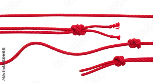 Close Up of Red Braided Ropes with Knots on a Black Background for Graphic Design