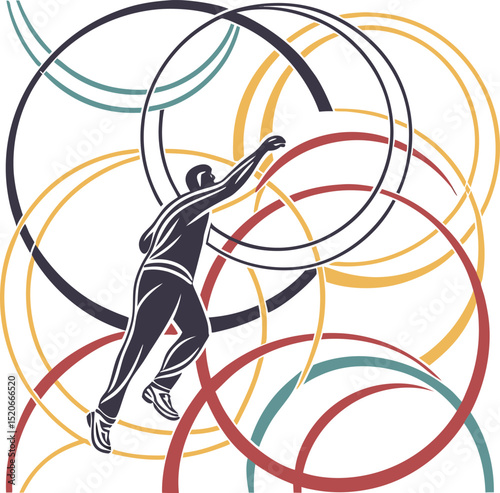 "Dynamic Athlete with Rings - Vector Art of Sports and Movement"