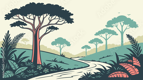 Vector Illustration of Amazon Rainforest.