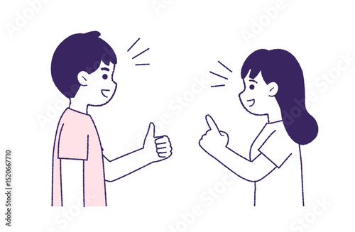 いいね！賛成しあう若い男女のペア