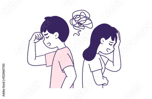悩みや苛立ちを抱える若い男女のペア