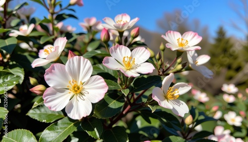 a vibrant photograph of the snow rose (serissa japonica), shot with a 50mm prime lens, f/2
