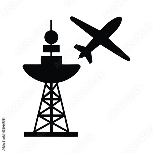Airplane and radar tower vector silhouette  