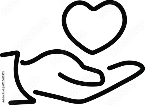 Heart in hand outline vector illustration for love care charity and support concept graphic design