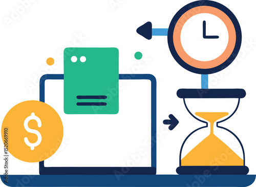 Modern Vector Showing a Timer Turning Into Cash Flow
