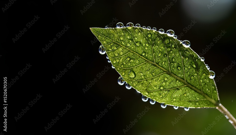 green leaf with water drops on black background green leaf with water drops on black background