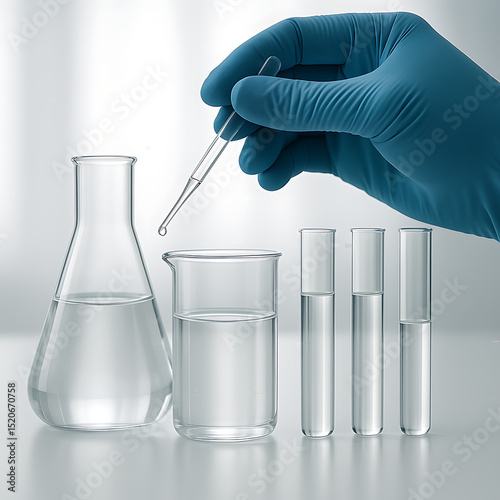 Scientific Experiment Close-up of Lab Equipment and a Gloved Hand Using a Pipette