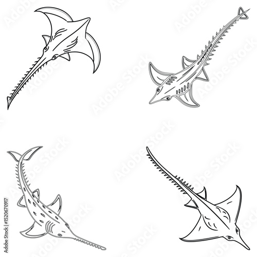  bundle Sturgeon fish line art and illustrator eps 10