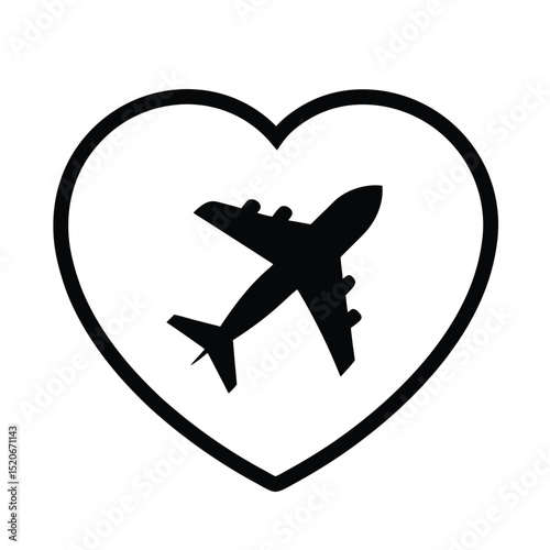 Airplane with heart shape trail vector silhouette  