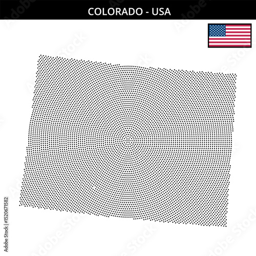 Small circular dotted map of colorado in the USA