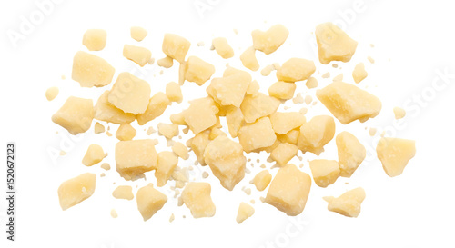 Pile of Cacao Butter Chunks Isolated on Black Background Ingredient for Chocolate and Cosmetics Production Top View