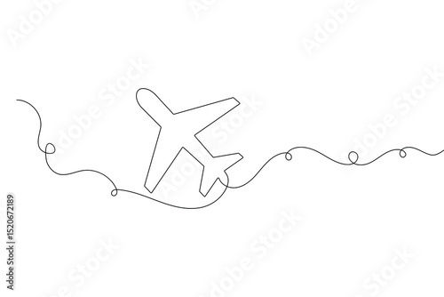 Airplane continuous one line drawing minimalist outline white
background
