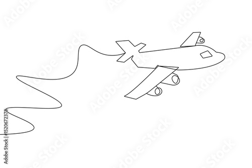 Airplane continuous one line drawing minimalist outline white
background
