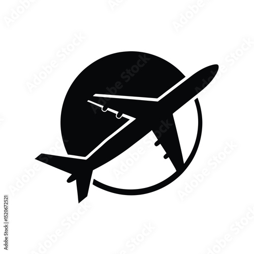 Airplane flying toward setting sun vector silhouette  