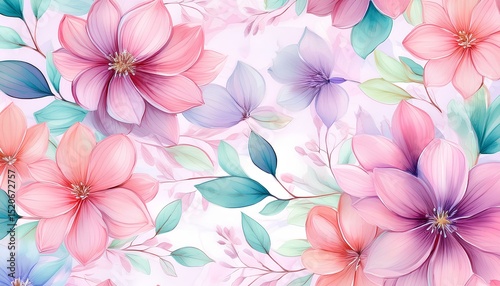 seamless pattern with pastel watercolor flowers