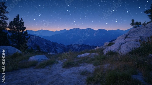Night Sky Over Majestic Mountains