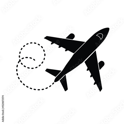 Airplane over map lines vector silhouette  