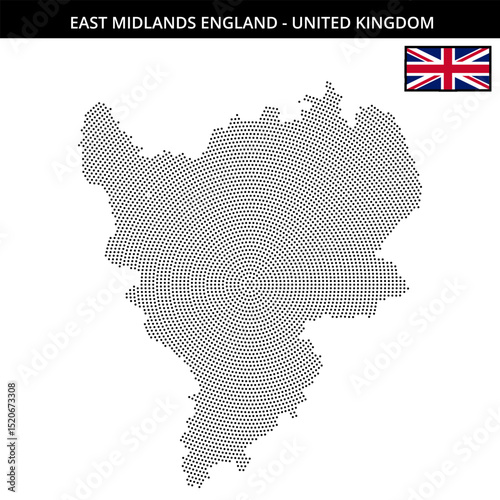 Small circular dotted map of east-midlands-england in United Kingdom