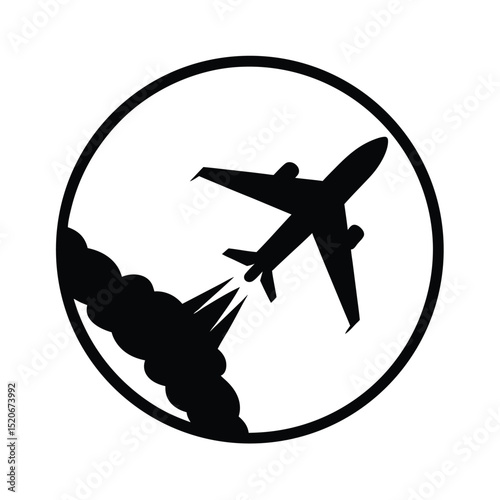 Airplane with circular smoke trail vector silhouette  