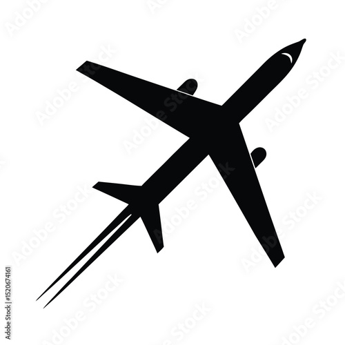 Airplane with contrail in clear sky vector silhouette  