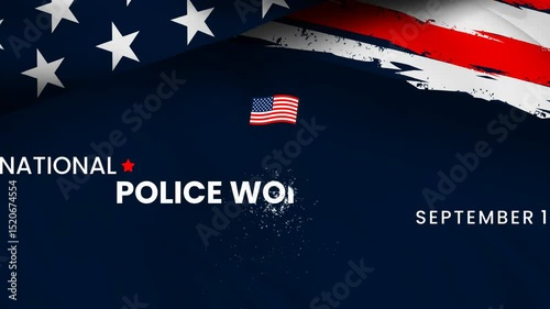 National Police Woman Day text animation with US flag waving