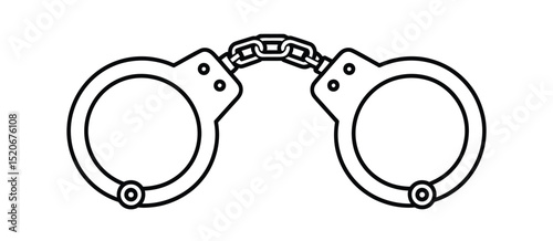 Simple Line Drawing of Metal Handcuffs Closed