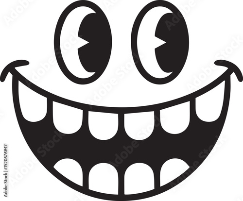Cartoon wide grinning face with big eyes illustration