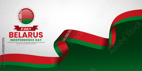 Belarus waving ribbon flag for national Independence day banner design