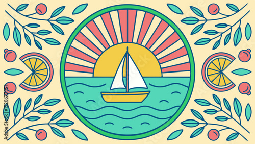 Summer sunset sailboat with citrus fruit design
