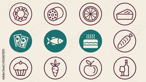 Food and drink icon set simple line art graphics